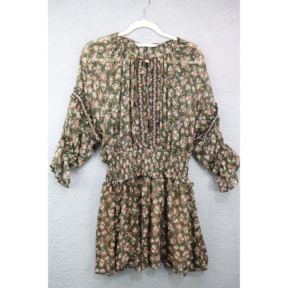 Zara 3/4‎ Puff Sleeves Sheer Beaded Dress-Lined-Size Medium-Cottagecore